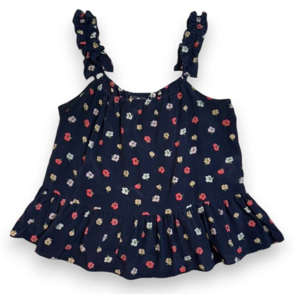 Madewell 100& Silk Ruffle Strap Cami Top Confetti Floral Boho Cute Blue Small 4